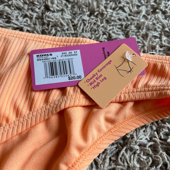 NWT! Juniors' Ninety-Nine° Orange High Leg V-Waist Cheeky Bikini Bottoms Size Lg - Picture 5 of 6